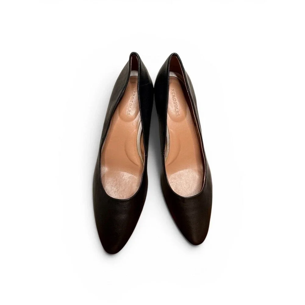 Aerosoles Bette Pumps Size 12 Leather Black Block Heel Pointed Toe Classic